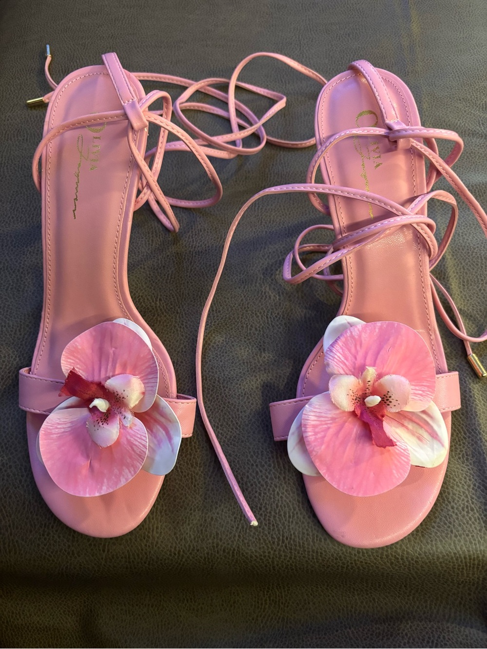 Women's Pink Floral Lace-Up Sandals